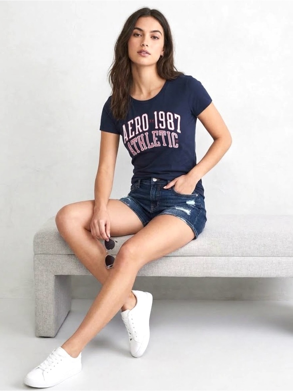 Aeropostale Navy Short Sleeve 'Aero 1987 Athletic' Tee - Size L